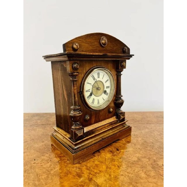 Antique Victorian Walnut Mantle Clock, 1880s For Sale - Image 4 of 7