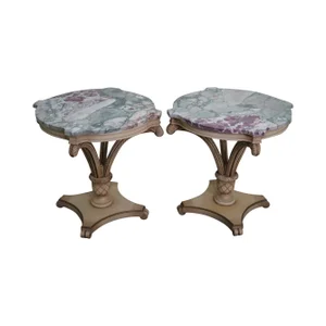 Grosfeld House Painted Wood Marble Top Side Tables