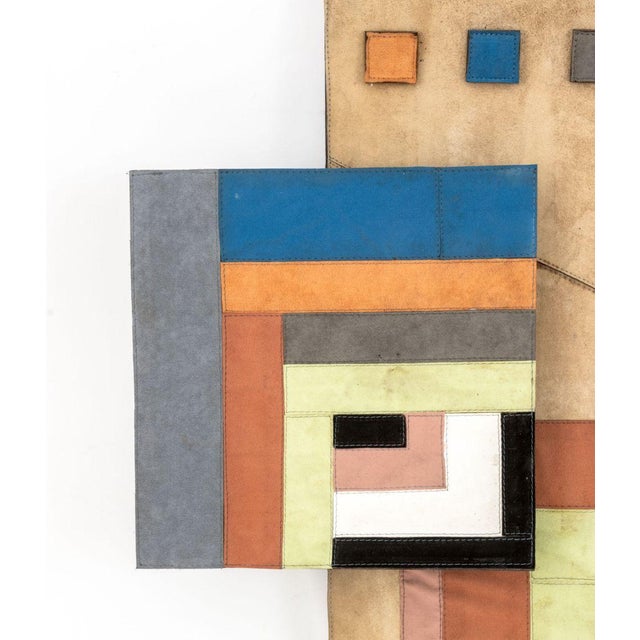 Giorgio Saporiti (Italian, XX-XXI) Geometric Suede Patchwork Tapestry, 1997, with square relief element, signed and dated...