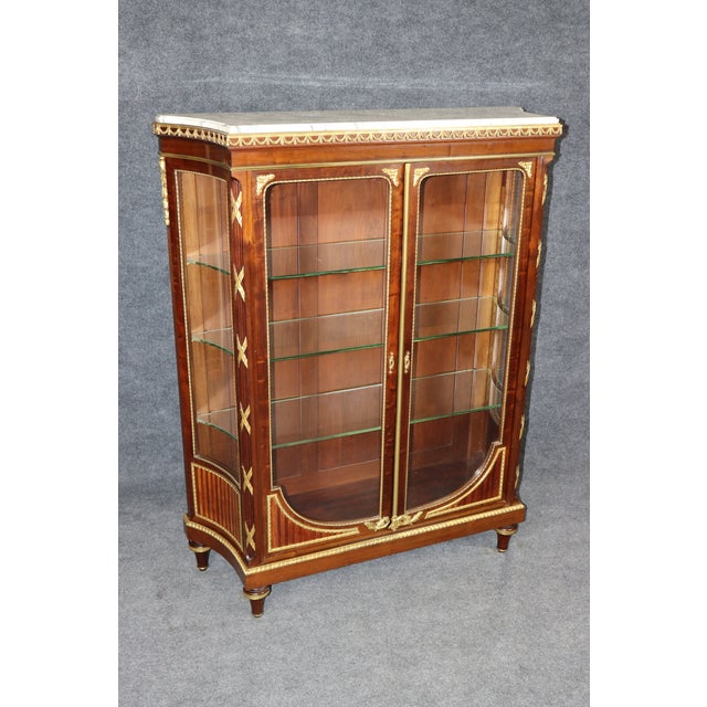 Brown French Louis XVI Style Ormolu Mounted Marble Top Vitrine by Francois Alix For Sale - Image 8 of 17