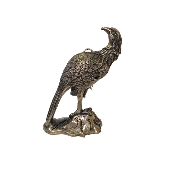 Chinese Handmade Detail Chinese Silver Coating Metal Eagle on Rock Figure For Sale - Image 3 of 6