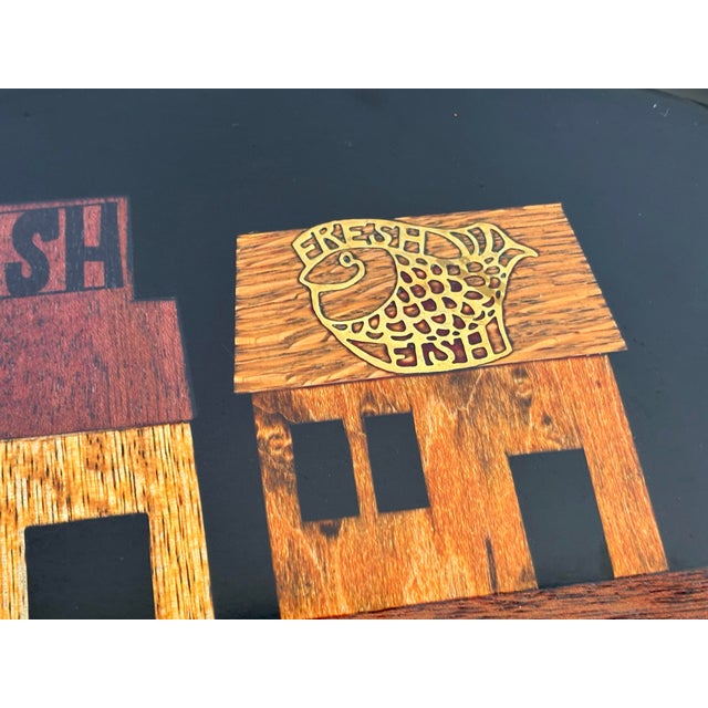 The Couroc Company Vintage Black Lacquer Couroc Fish House Tray With Wood and Brass Inlay For Sale - Image 4 of 7