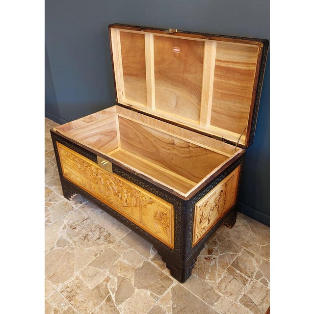 Black Chinese Inlaid Wooden Case Trunk, 1960s For Sale - Image 8 of 12