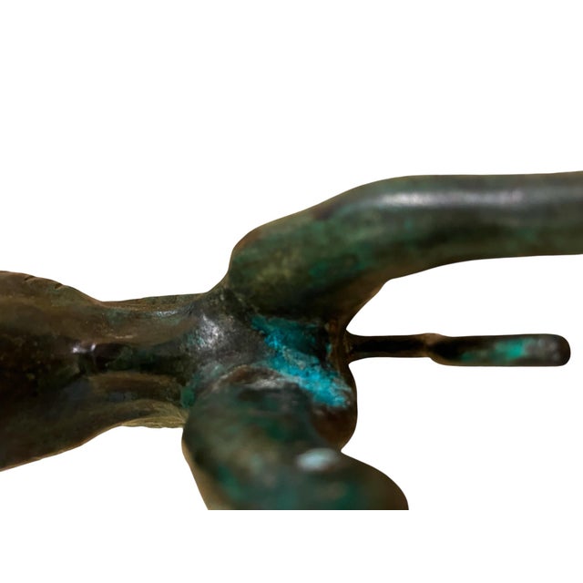 Large Mid 20th Century Bronze Greyhound Table Sculpture With Verdigris Patina, Dog Statue For Sale In Washington DC - Image 6 of 7