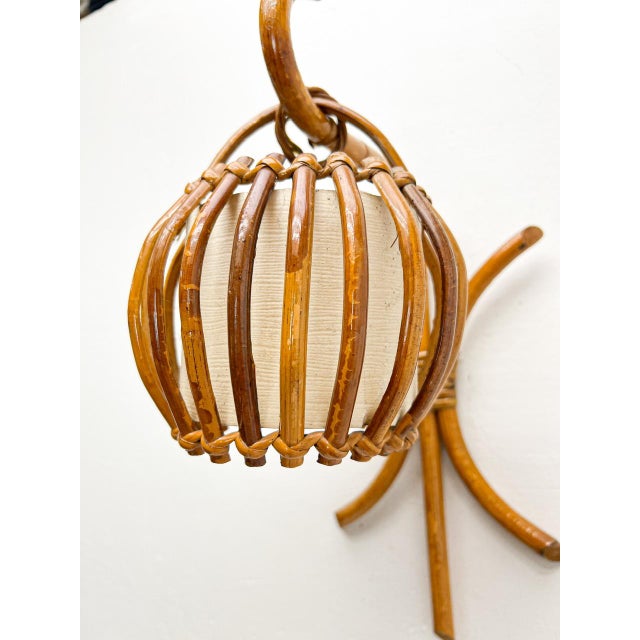 Brown Rattan and Bamboo Wall Light by Louis Sognot, 1960s For Sale - Image 8 of 12