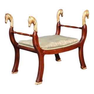 Egyptian Revival Gilded Cerule Form Gilded Horse Head Bench Stool For Sale