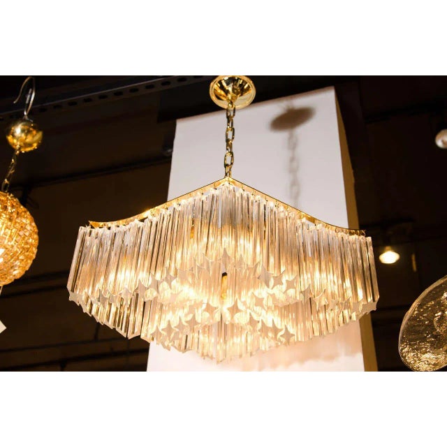 Brass Sophisticated Pagoda Style, Camer Crystal Chandelier with Brass Fittings For Sale - Image 8 of 9