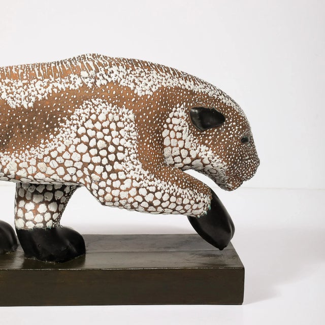 Art Deco Glazed Ceramic Panther Sculpture Signed E. Pierre for Atelier Primavera For Sale - Image 9 of 12