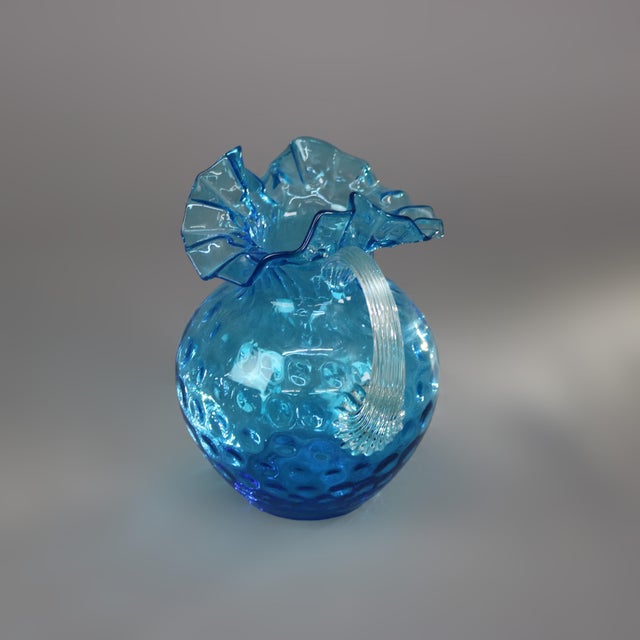 Traditional Antique Ariel Blue Coinspot Ruffle Top Glass Water Pitcher, Circa 1900 For Sale - Image 3 of 11