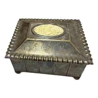 Antique 1928 WMF Silverplate Carved Wood Lined Cigarette Dresser Box For Sale