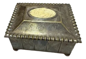 Antique 1928 WMF Silverplate Carved Wood Lined Cigarette Dresser Box