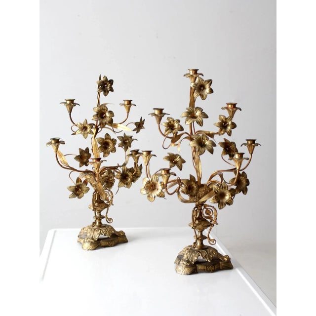 Antique Brass Candelabras Pair For Sale - Image 10 of 13
