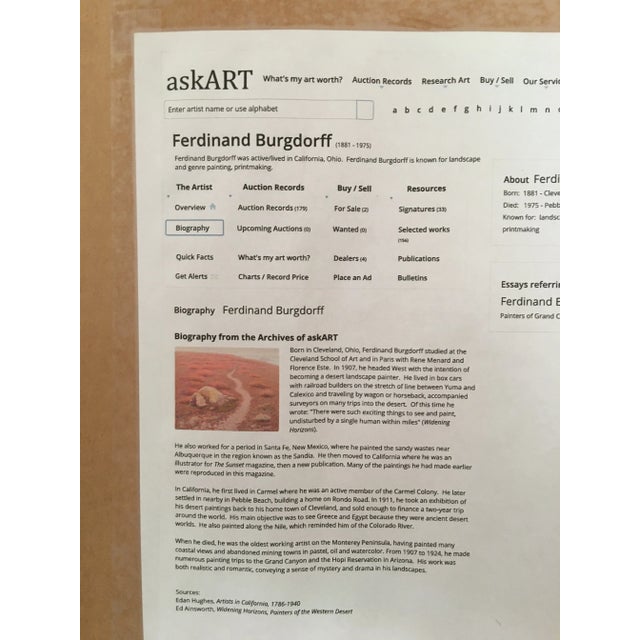 1930s 1930s Ferdinand Burgdorff Landscape Etching, Framed For Sale - Image 5 of 6