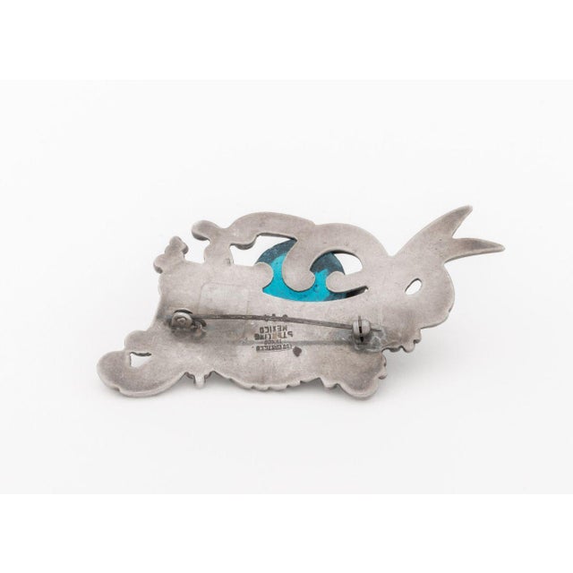 Silver Los Castillo 925 Silver Glass Aquatic Motif Pin For Sale - Image 8 of 9