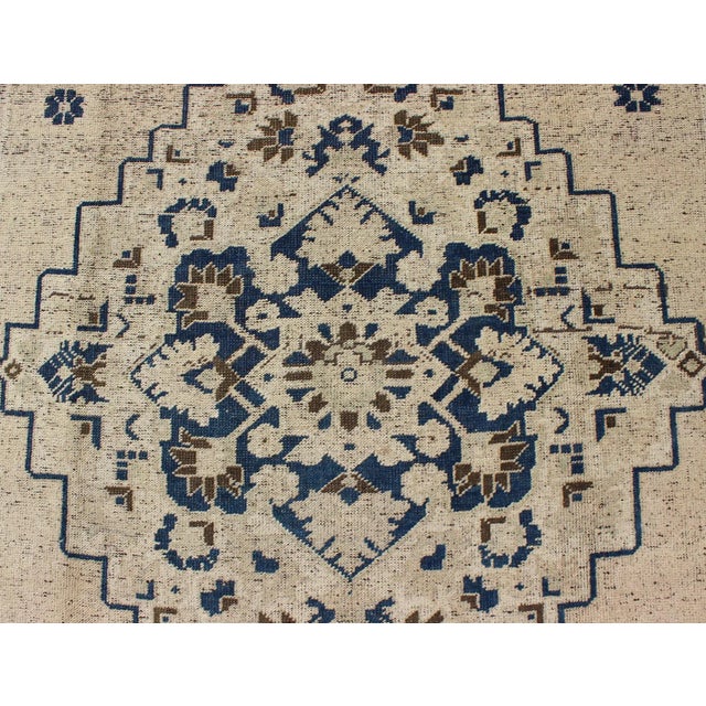 Vintage Turkish Oushak Rug With Medium Blue, Brown and Cream Colors For Sale In Atlanta - Image 6 of 10