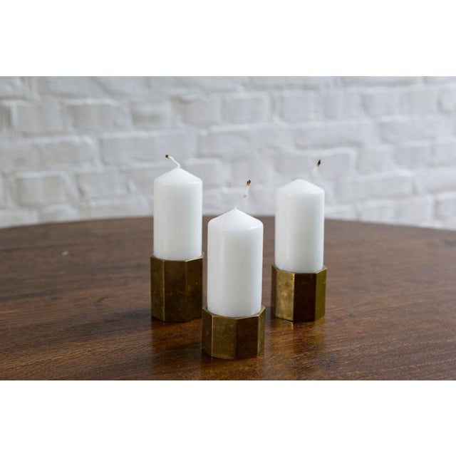 Brass Hexagon Candleholders from Gusum, Sweden, 1960s, Set of 3 For Sale - Image 16 of 16