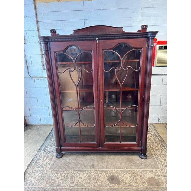 Antique Victorian Style Mahogany Display Breakfront Bookcase Cabinet Solid wood frame, wooden shelves are removable,, ball...