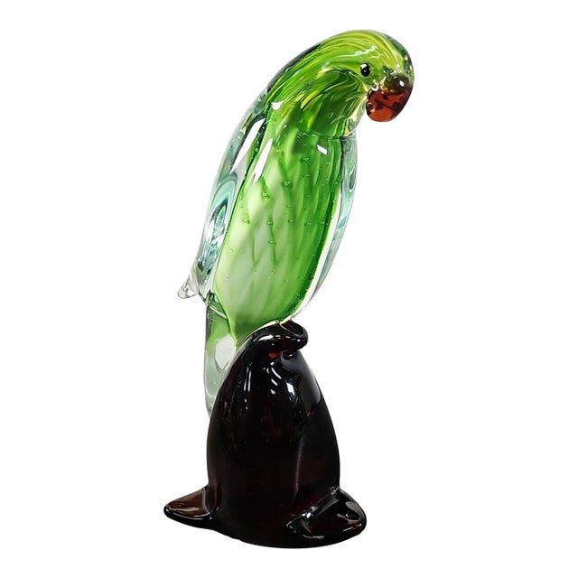 1970s Vintage Dynasty Gallery Murano-Style Cased Glass Parrot For Sale