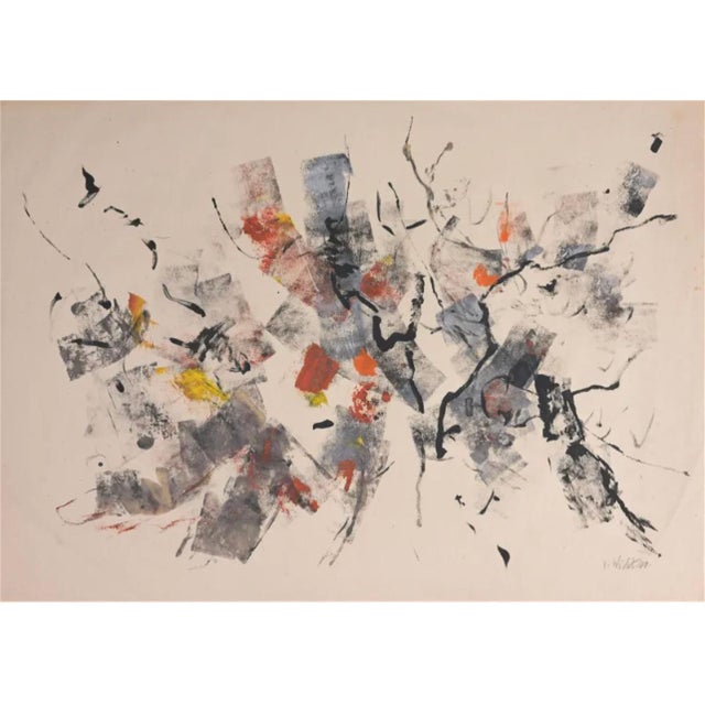 Brown John Von Wicht, Large Abstract Expressionist Oil Painting on Rice Paper Modernist John Von Wicht, c.1960's For Sale - Image 8 of 15