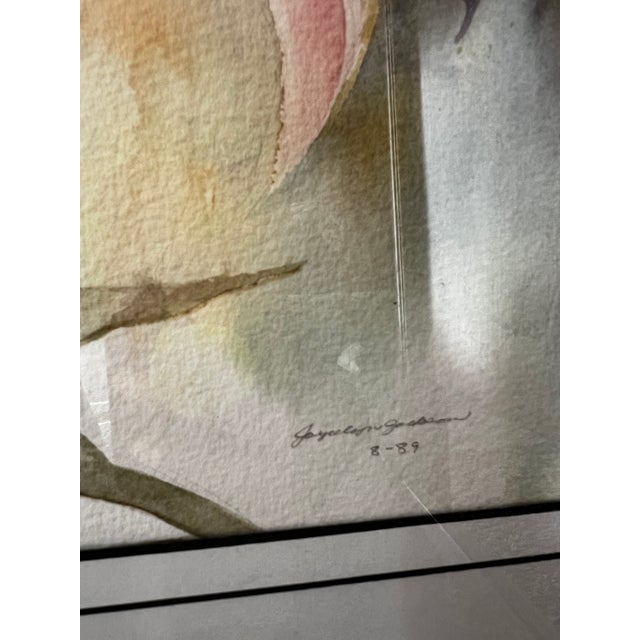 1980s 1989 Signed Abstract Floral Watercolor in New Silver-Tone Frame For Sale - Image 5 of 16