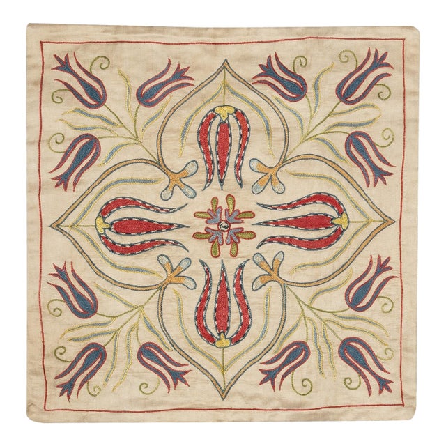 20"x20" 100% Silk Cushion Cover. Embroidered Pillowcase. Handmade Lace Pillow For Sale