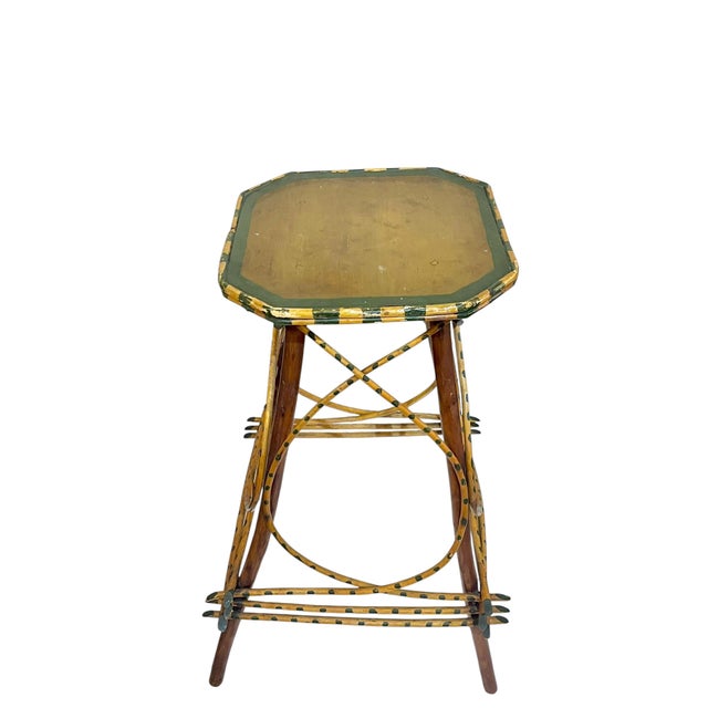Rustic Adirondack Twig Side Table With Hand-Painted Green Accents – Folk Art Cabin Style For Sale - Image 13 of 17