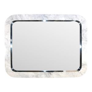1980s Vintage Alpi Design Postmodern Marble Veneer 42" X 32" Wall Mirror