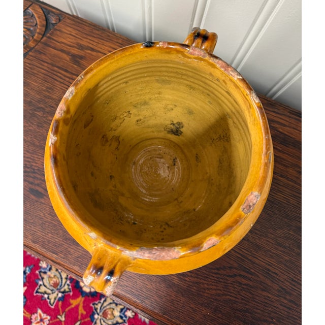 Antique French Country Confit Pot Pottery Jug Glazed Ochre Yellow Large #2 For Sale - Image 13 of 17