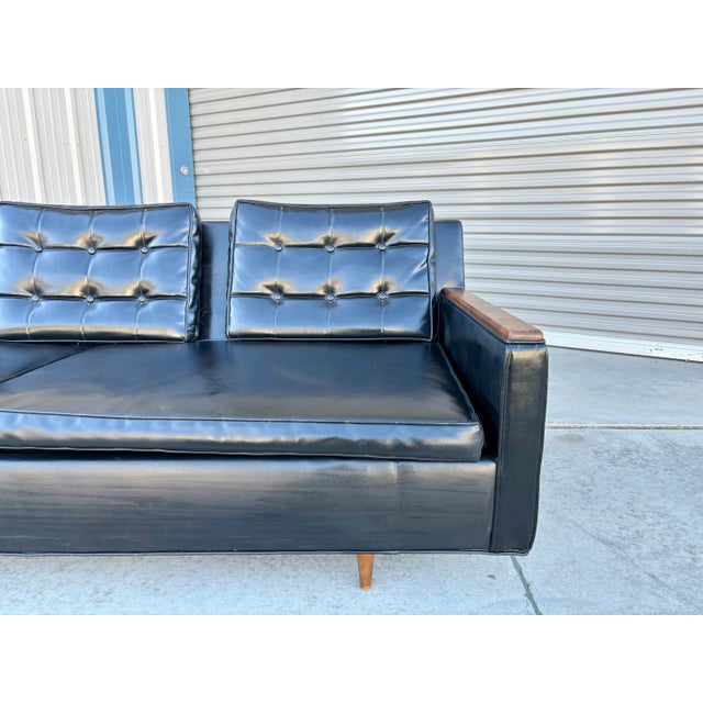 1970s Mid Century Walnut & Vinyl Sofa For Sale - Image 5 of 12