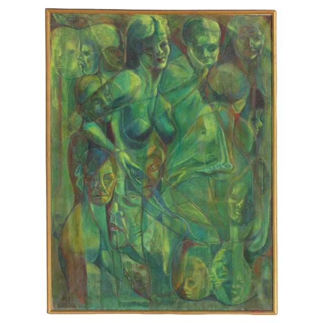 Green Mid 19th Century Green Underworld Acrylic Paint on Canvas, Nude Women For Sale - Image 8 of 17