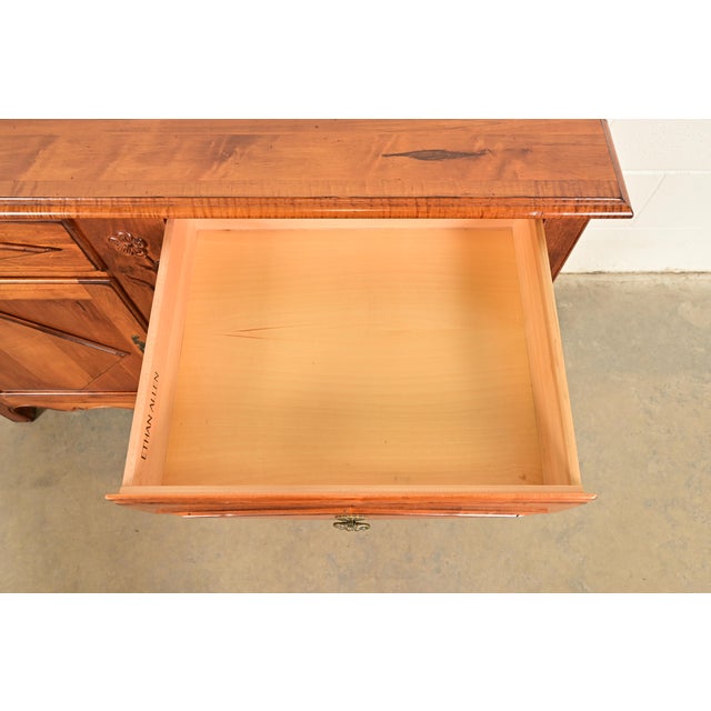 Wood Ethan Allen French Provincial Louis XV Carved Solid Maple Sideboard or Bar Cabinet For Sale - Image 7 of 17