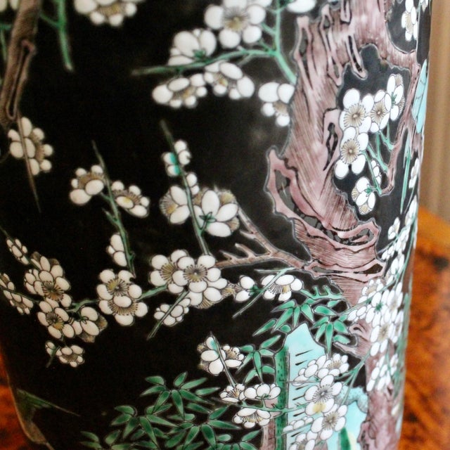 Pair of Large Famille Noir Chinese Porcelain Vases For Sale - Image 16 of 18