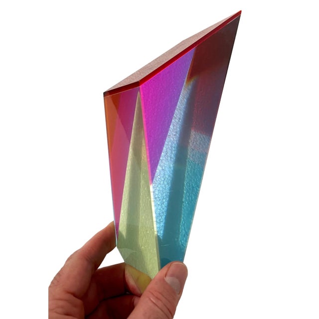 Purple Vasa Velizar Mihich, Hand Signed Dated 1993 Colorful Acrylic Vasa Laminated Lucite Triangle Sculpture, 1993 For Sale - Image 8 of 18