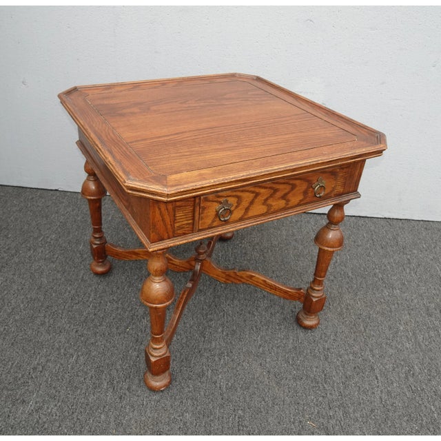 Ethan Allen Vintage Ethan Allen French Country Brown Oak End Table ~ Side Table For Sale - Image 4 of 13