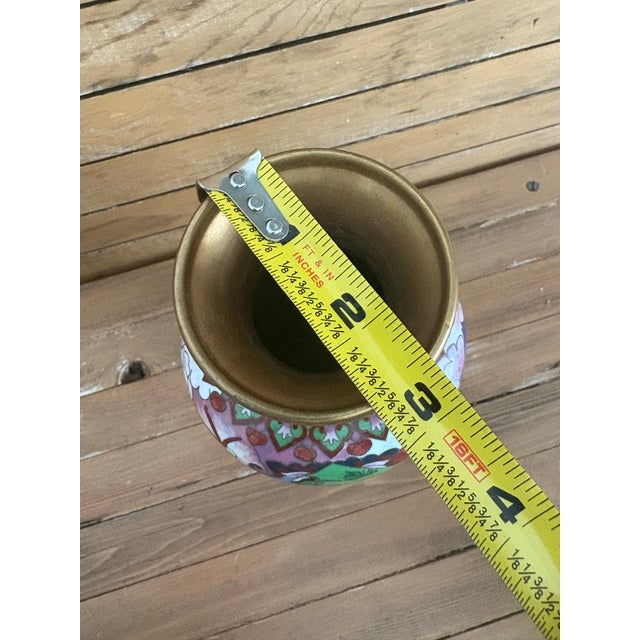 Mid 20th Century Vintage Chinese Cloisonné Vase With Cranes & Peony Motif – 8” For Sale - Image 5 of 9