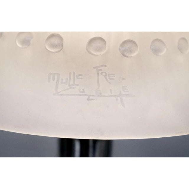 1920s French Art Deco Muller Freres Frosted Glass & Nickeled Bronze Table Lamp For Sale - Image 12 of 12