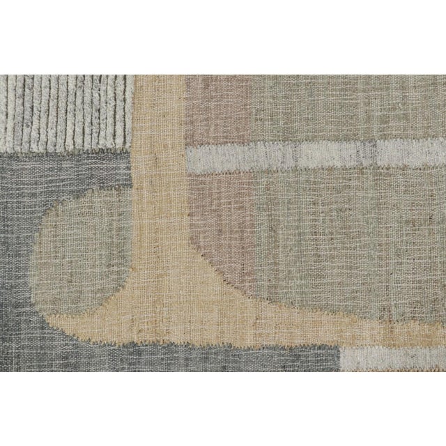 Contemporary Rug & Kilim’s Flatweave Rug in Beige With Gray, White & Green Geometric Patterns For Sale - Image 3 of 7