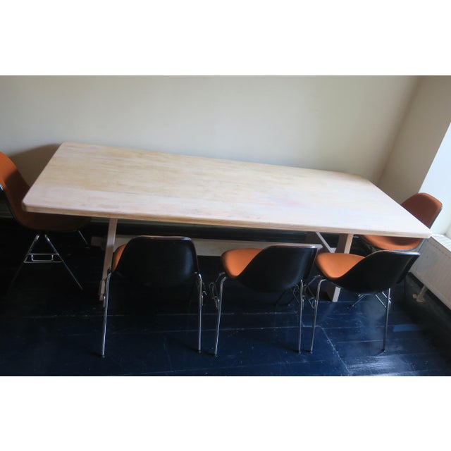 Large Brutalist Oak Trestle Table, 1940s For Sale - Image 10 of 18