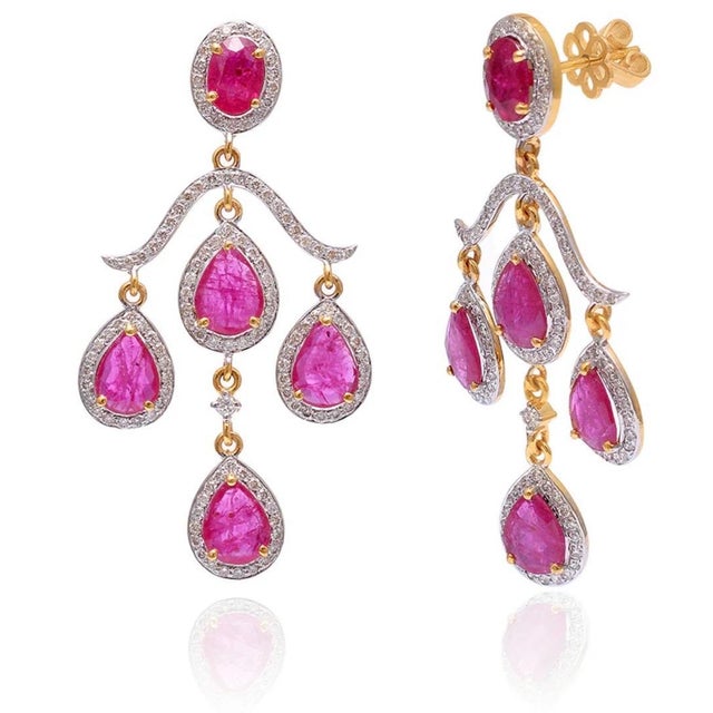 Natural Ruby & Diamond Earring in 14k Gold For Sale In New York - Image 6 of 8