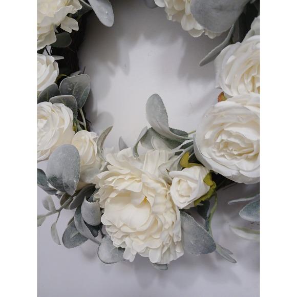 2020s English White Roses & Sage Door Wreath 17" Flower Elegant Summer Spring Gorgeous For Sale - Image 5 of 17