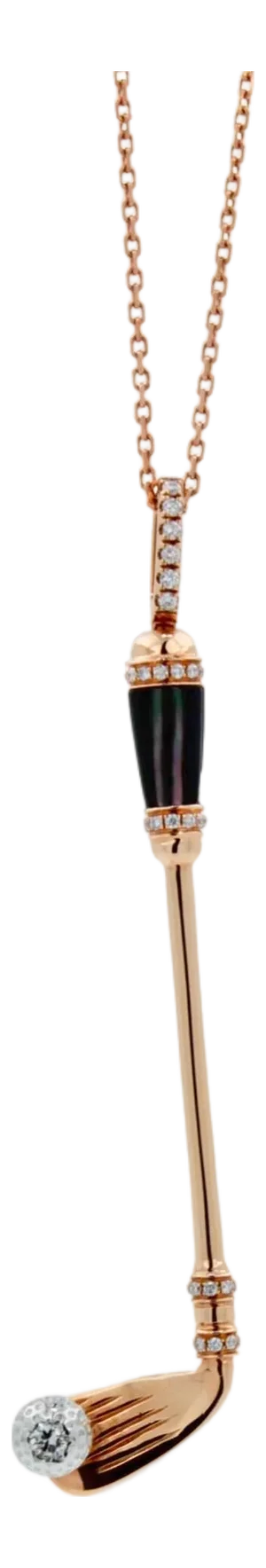 Diamond Black Grey Mother of Pearl Golf Club Birdie Jewelry 18 Karat Rose Gold