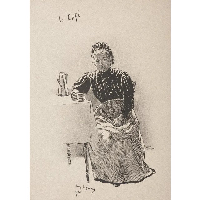 Le Café is an original lithograph artwork on creamy paper realized in 1896 by Andre Lynen (1852-1938) Signed on the lower...