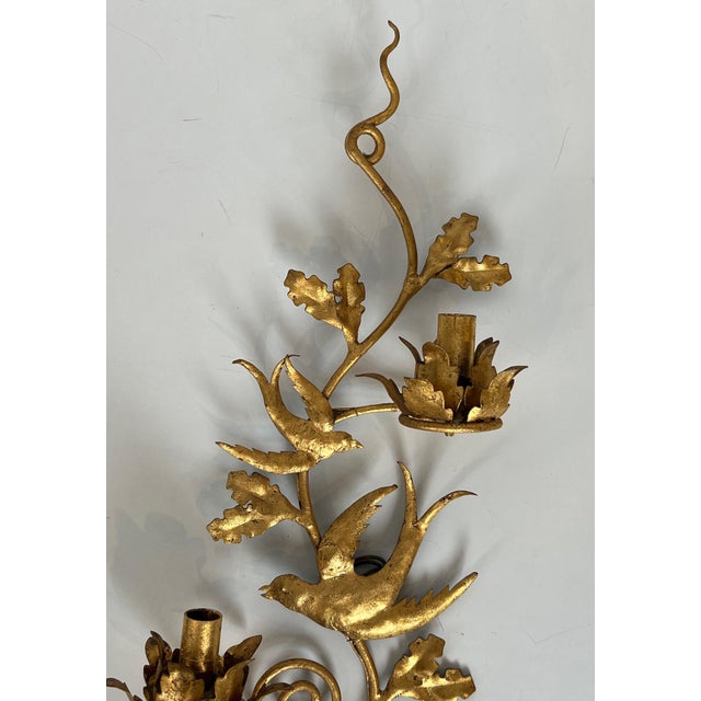 Maison Baguès 1970s French gilded metal bird wall sconces in the style of Maison Baguès - a Pair For Sale - Image 4 of 12
