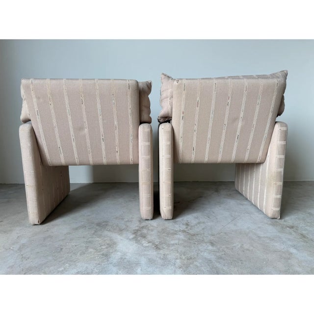 1980s 1980s Italian Postmodern Fully Upholstered Lounge Chairs on Casters – A Pair For Sale - Image 5 of 15