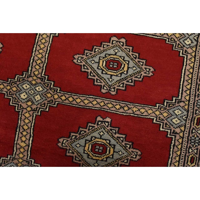 Bokhara Jaldar Rug 4’2” X 6’2” Red Wool Tribal Hand-Knotted Oriental Carpet For Sale - Image 4 of 12