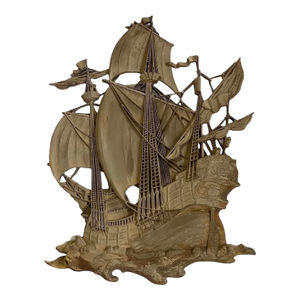 Large 1968 Brass Spanish Galleon Wall Sculpture by Dart Industries – Mid Century Nautical Ship Wall Art