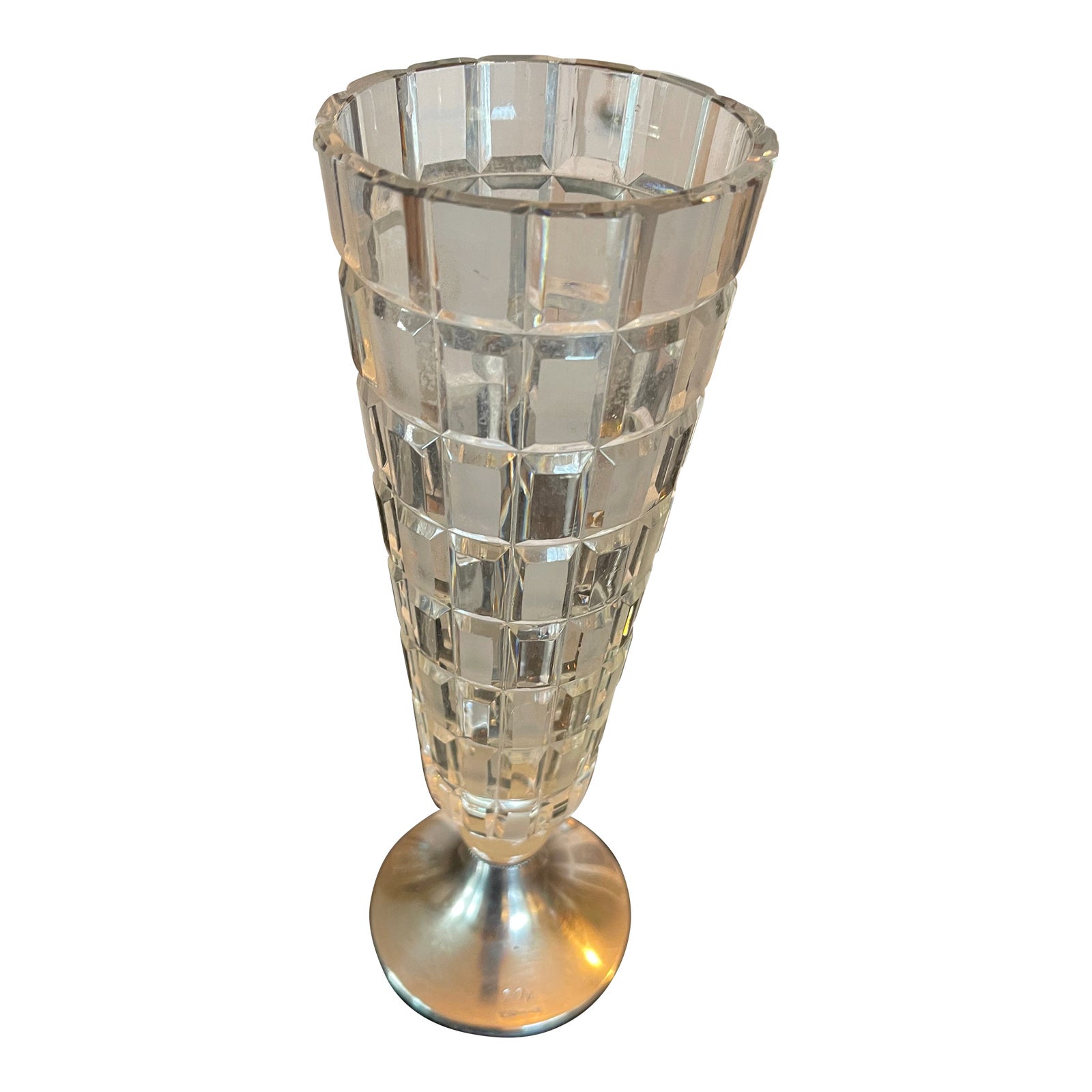 Vintage European Clear & Satin Check Glass Vase With Sterling Silver ...
