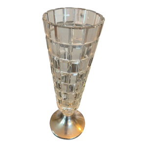 Vintage European Clear & Satin Check Glass Vase With Sterling Silver Foot - 1920s/30s