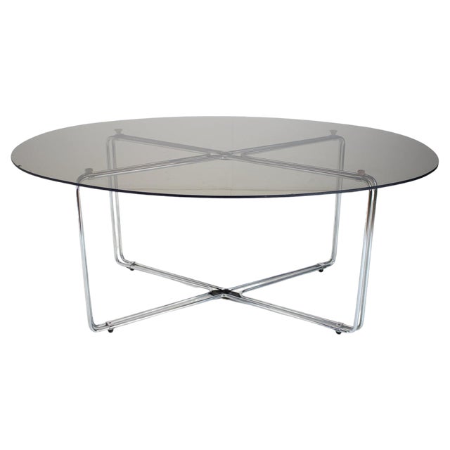Mid-Century Chrome and Glass Dining Table, Italy, 1970s For Sale
