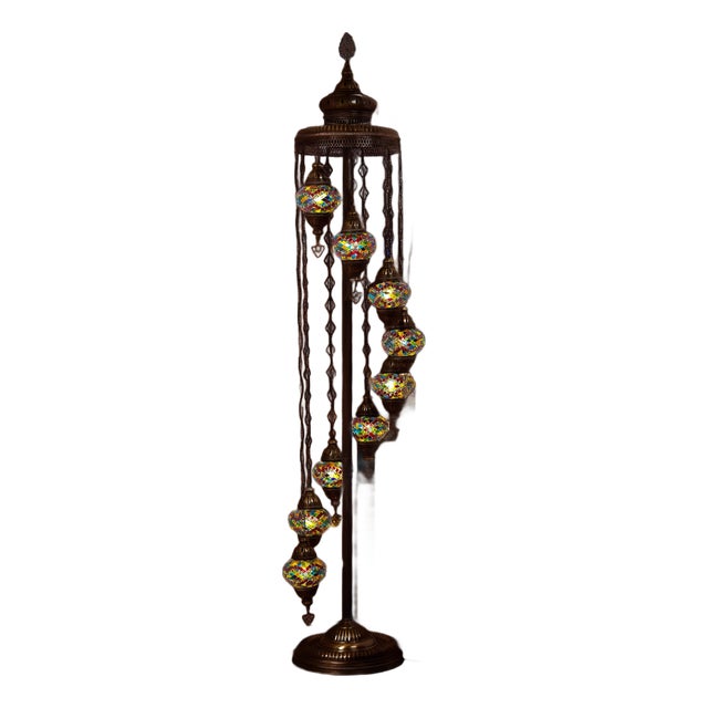 9-Globe Turkish Mosaic Floor Lamp, 180 Cm / 71" Tall Hand-Made Bohemian Lighting For Sale
